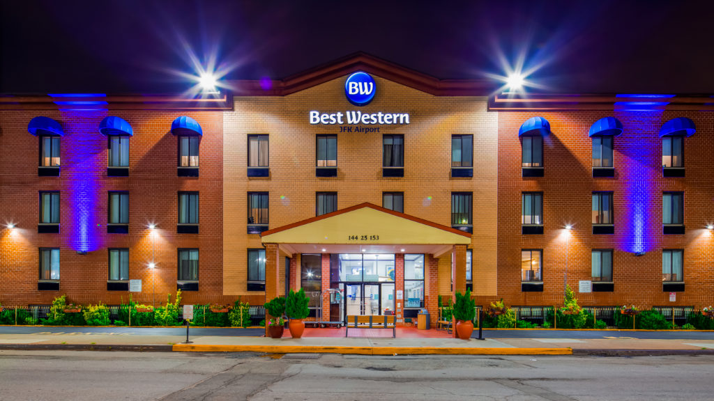 Best Western JFK Airport Hotel exterior at night